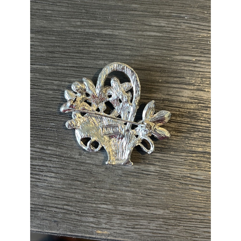 Vintage Aai  Flower Basket Brooch Pin Silver Tone - Picture 2 of 4